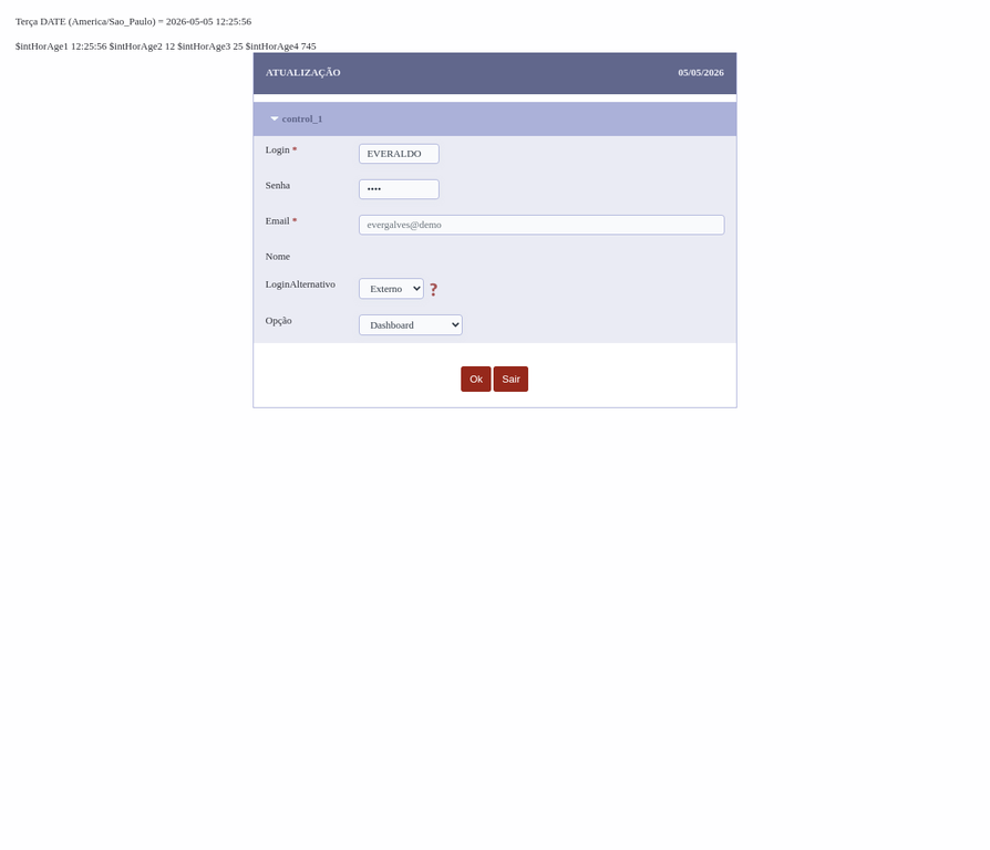 Tela de login do sistema com campos de credenciais e seleção de módulo